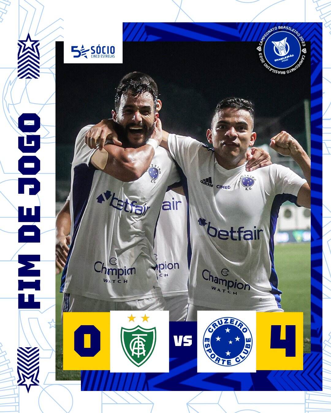 Cruzeiro não toma conhecimento e aplica chocolate no América-MG